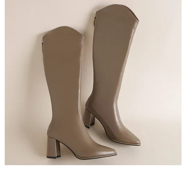 Boots Zipper Thick High Heels