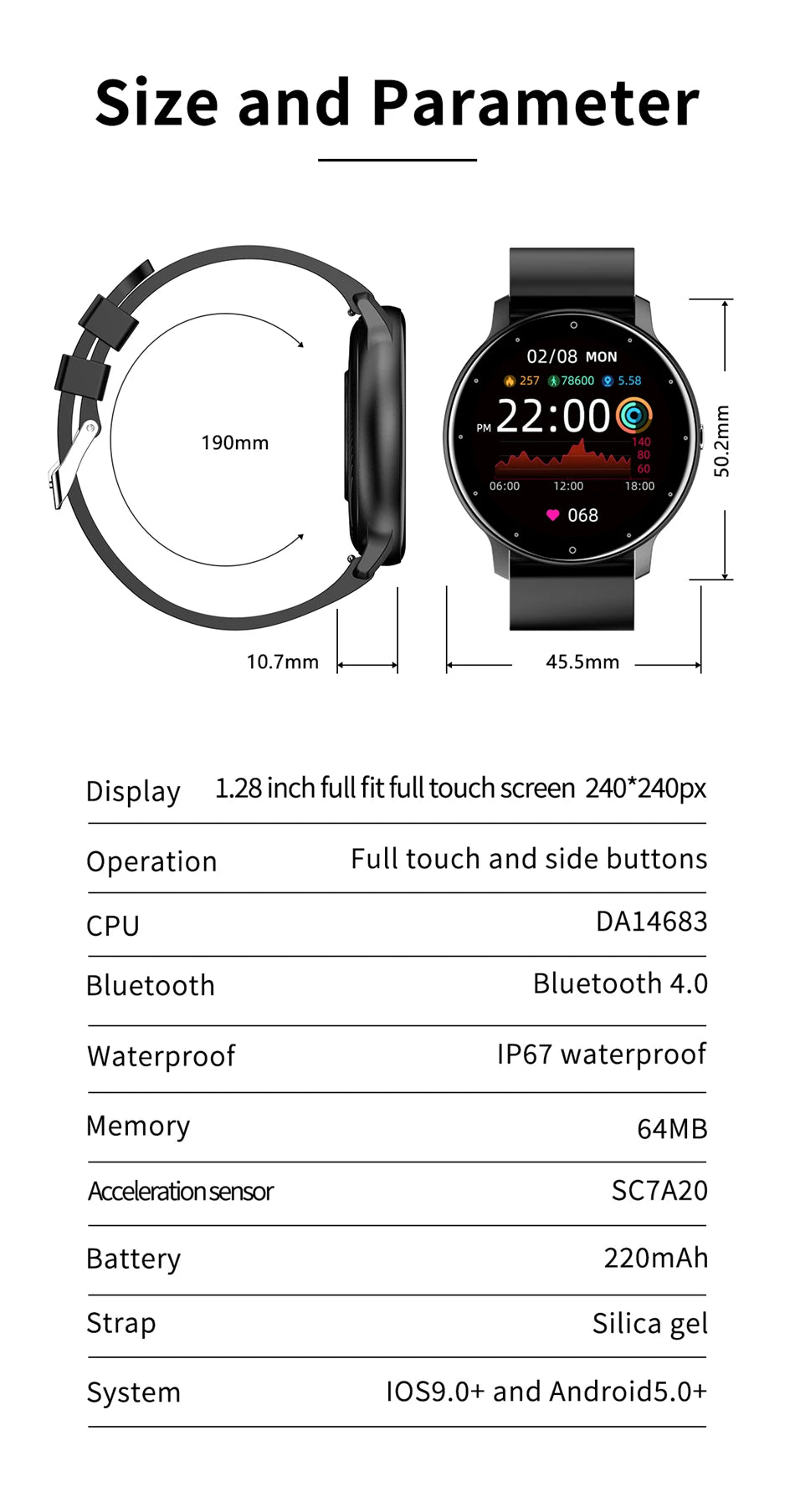 Smart watch Ladies Full touch Screen