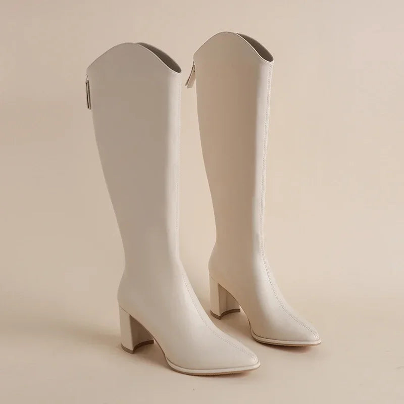 Boots Zipper Thick High Heels