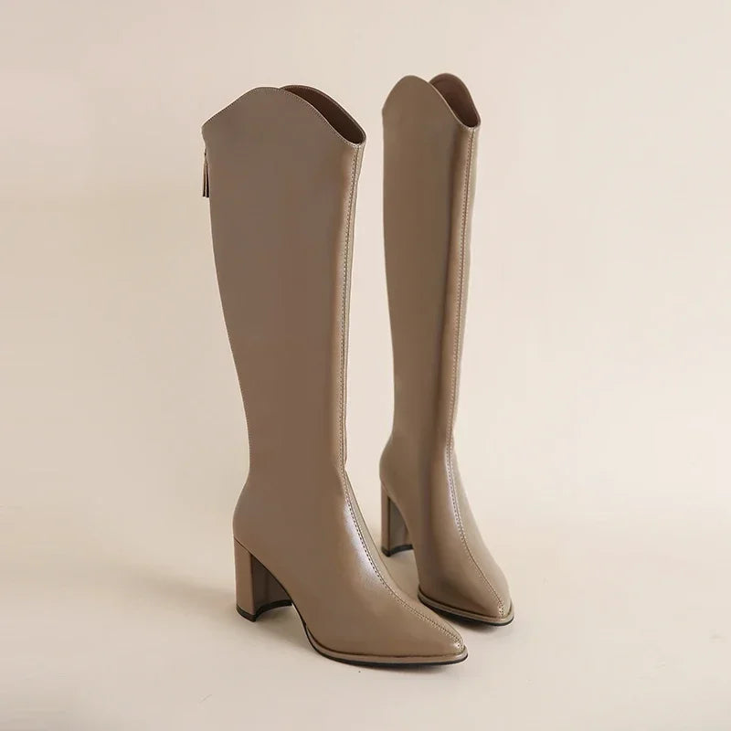 Boots Zipper Thick High Heels