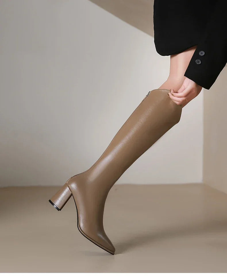 Boots Zipper Thick High Heels