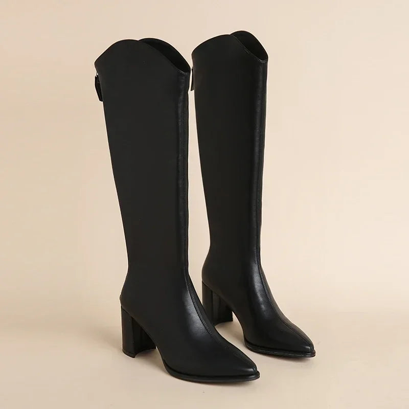 Boots Zipper Thick High Heels