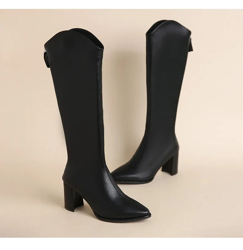 Boots Zipper Thick High Heels