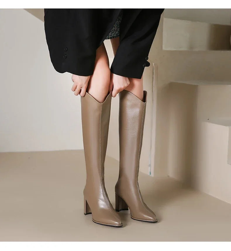 Boots Zipper Thick High Heels