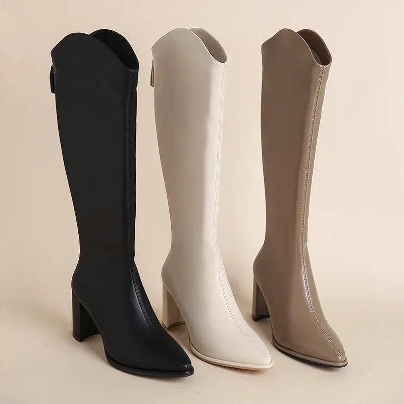 Boots Zipper Thick High Heels