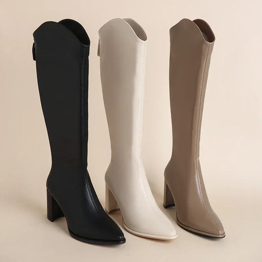 Boots Zipper Thick High Heels